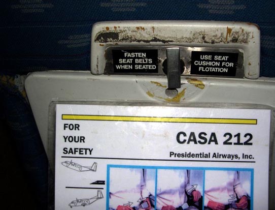 
CASA C-212 Safety Card on a Presidential Airways flight over Afghanistan in October 2005