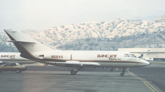 
Falcon 20DC freighter of Bancjet Systems at Burbank airport near Los Angeles in September 1986. Note deleted cabin windows