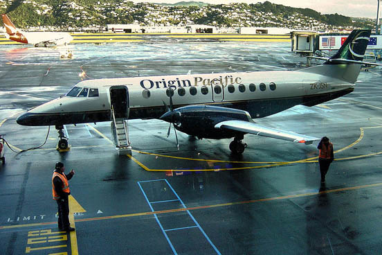 
Jetstream 41 of now-defunct Origin Pacific Airways at Wellington International Airport in June 2004.