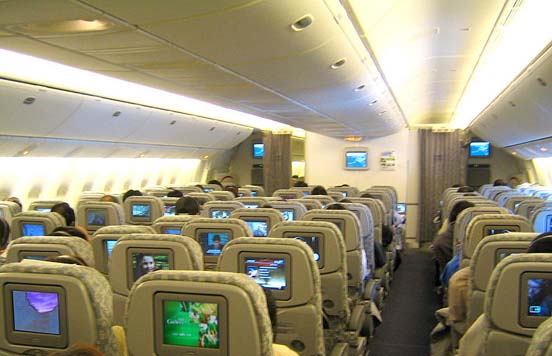 
Economy class interior of EVA Air 777-300ER in 3-3-3 layout