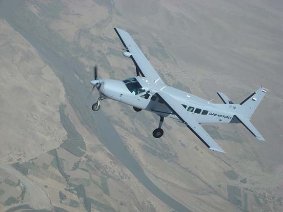 
An Iraqi Air Force Cessna 208 flies over Iraq on a training sortie.