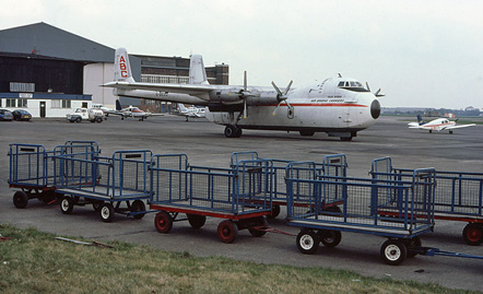 
Argosy G-BEOZ, operating for Air Bridge Carriers at Liverpool Speke Airport in 1981