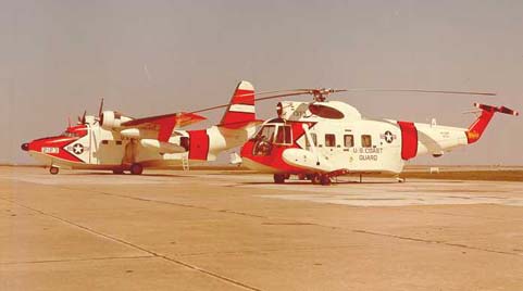 
A Coast Guard Grumman HU-16E Albatross and a Sikorsky HH-52A Seaguard in March, 1964, probably at CG Air Station Mobile