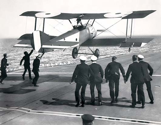 
Sqn Cdr E. H. Dunning landing on HMS Furious in a Sopwith Pup