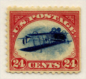 
Printed upside-down in error, the Curtiss JN-4 appears on a famous stamp, known as the 