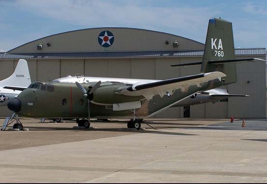 
A C-7 Caribou in its Vietnam service colours at Dover AFB Air Mobility Command Museum in July 2007.