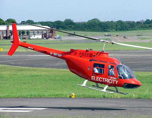 
Bell 206B Jet Ranger III at Filton Airfield, Bristol, England. Used for electricity pylon patrols.