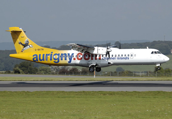 
Aurigny Air Services ATR 72-200 lands at Bristol Airport, England