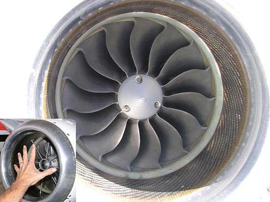 
Engine inlet, with inset to show relative size of this small turbofan engine