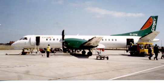 
Saab 2000 of CityJet at Dublin operating a scheduled service to London City in August 1998