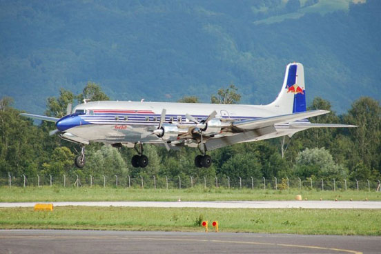 
The Red Bull DC-6B landing at Salzburg
