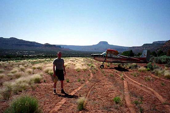 
1960 Cessna 180 at White River Canyon, Utah, a remote airstrip