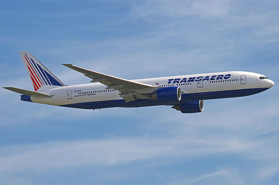 
Transaero 777-200ER in flight.