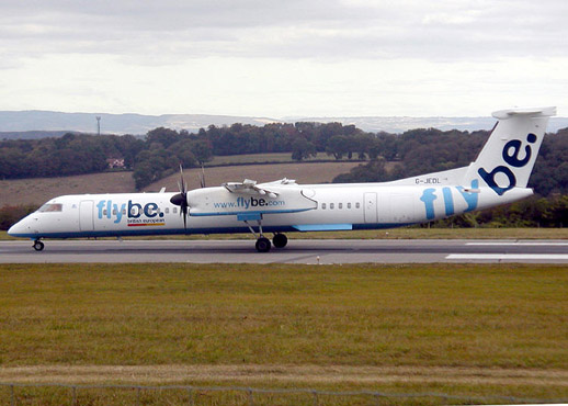 
Flybe Q400 at Bristol Airport, Bristol, England.