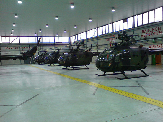 
Bo 105s of the German Army in a hangar