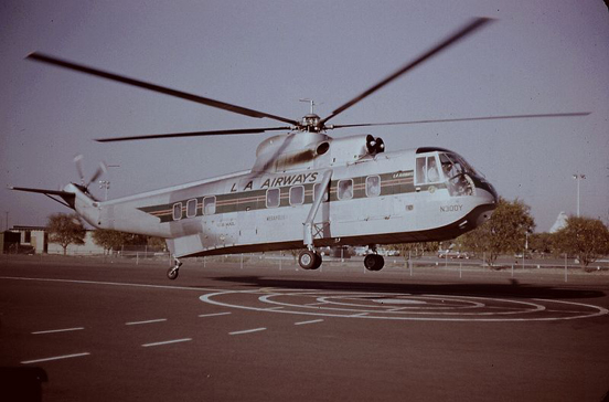 
N300Y, the S-61L prototype, departing from Disneyland Heliport on a flight five years prior to its accident flight.
