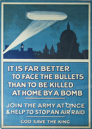 
British recruiting poster capitalizing on the scare created by the bombing raids on London