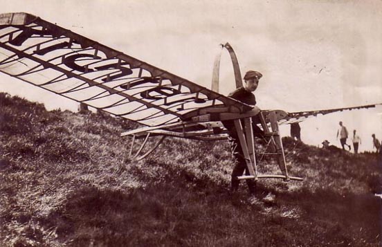 
Hans Richter launching his glider. Germany, early 1920s.