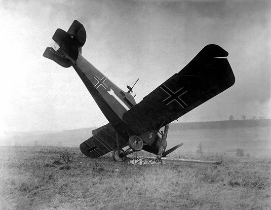 
A German Hannover CL III shot down on October 4, 1918 by American machine gunners in the Argonne.