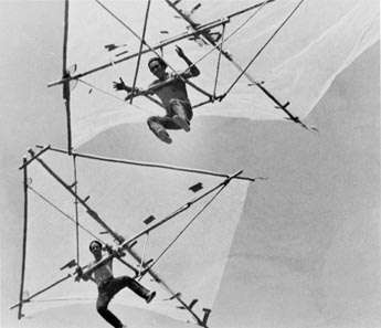 
Brothers Chris and Bob Wills flying the Bamboo Butterfly. California, U.S.A. 1972