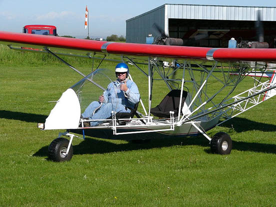 
The holder of a Canadian ultra-light pilot permit prepares to fly a Blue Yonder Twin Engine EZ Flyer.