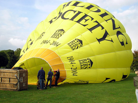 
A hot air balloon is inflated at Royal Victoria Park, Bath, England