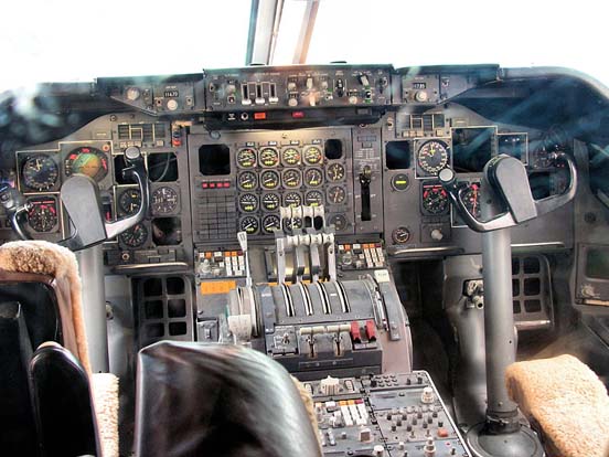 
An early-production 747 cockpit, located on the upper deck