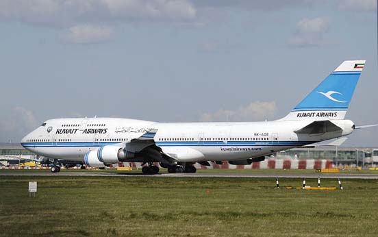 
Kuwait Airways' only Boeing 747-400M taxis to the take off point at London Heathrow Airport