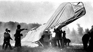 
The first powered fixed-wing aircraft fatality in history occurred in 1908 when Lt. Thomas Selfridge was killed in this plane piloted by Orville Wright. (17 September 1908) Photo by C. H. Claudy.