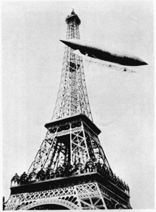 
Santos-Dumont #6 rounding the Eiffel Tower in the process of winning the Deutsch Prize. Photo courtesy of the Smithsonian Institution (SI Neg. No. 85-3941)