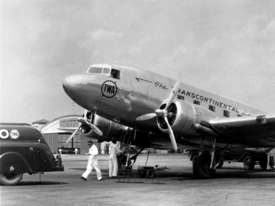 
TWA Douglas DC-3 in 1940. The DC-3, often regarded as one of the most influential aircraft in the history of commercial aviation, revolutionized the aviation industry.