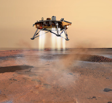 
Artist's conception of the Phoenix spacecraft as it lands on Mars