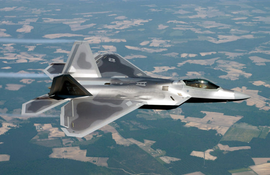 
USAF F-22 Raptor stealth fighter of the 27th Fighter Squadron .