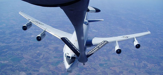 
USAF AWACS approaches a KC-135R