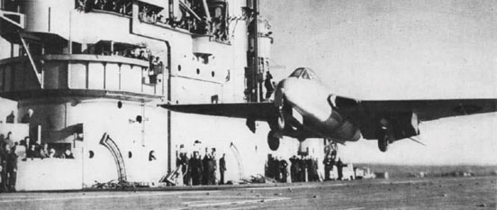 
The first carrier landing and take-off of a jet aircraft: Eric 