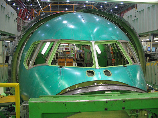 
Assembly of a Boeing 767 airliner nose section