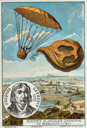 
First use of a frameless parachute, by André Garnerin in 1797