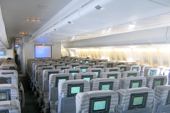 
Boeing 747 main deck economy class seating in 3-4-3 layout