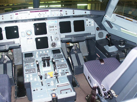 
An Airbus A321 aircraft fly by wire cockpit.