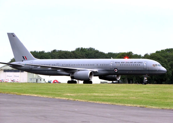 
Royal New Zealand Air Force Boeing 757-200 at Kemble Airfield, Gloucestershire, England, for an air display.