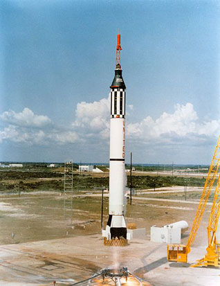 
May 5, 1961 launch of Redstone rocket and NASA's Mercury Freedom 7 with Alan Shepard on the United States' first manned sub-orbital spaceflight.