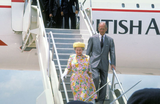 
HM The Queen and HRH The Duke of Edinburgh disembark Concorde