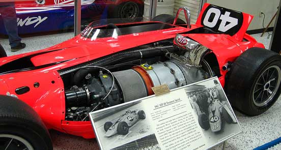 
The 1967 STP Oil Treatment Special on display at the Indianapolis Motor Speedway Hall of Fame Museum, with the Pratt & Whitney gas turbine shown.