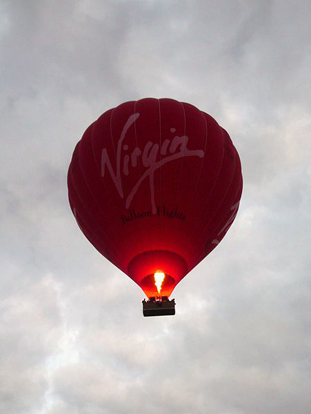 
A Virgin hot air balloon flying over Cambridge