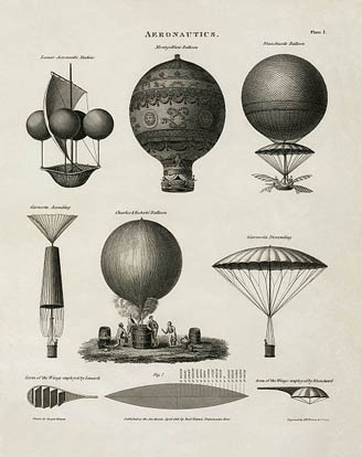
This 1818 technical illustration shows early balloon designs.