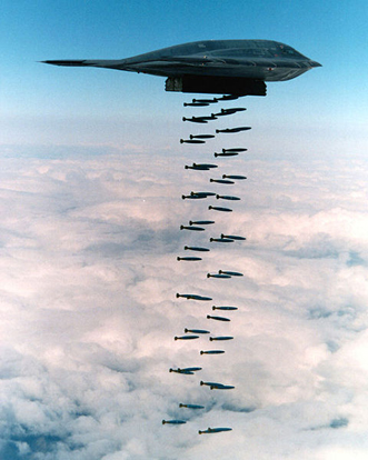 
In a 1994 live fire exercise near Point Mugu, California, a B-2 Spirit dropped forty-seven 500 lb (230 kg) class Mark 82 bombs, which represents about half of a B-2's total ordnance payload in Block 30 configuration.