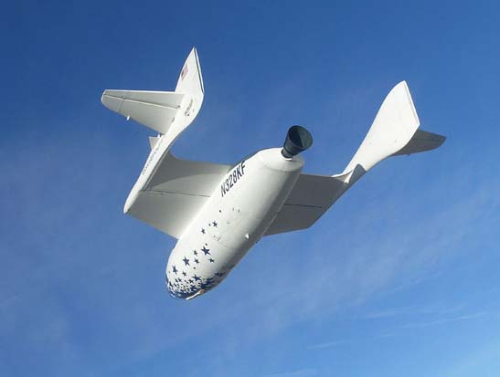 
Spaceship One, the first privately funded and constructed spacecraft to fly above the 100 km Karman Line.