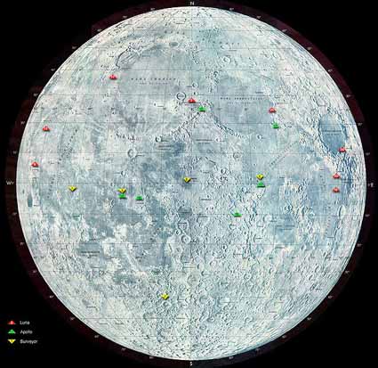 
Map of the moon showing some landing sites. (Click to enlarge)