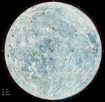 
Green dots indicate locations of Apollo missions on the moon