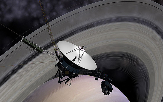 
Voyager 2 passing Saturn (Image generated with Celestia)